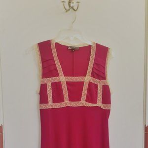 Vintage Red Dress with Cream Lace Trim